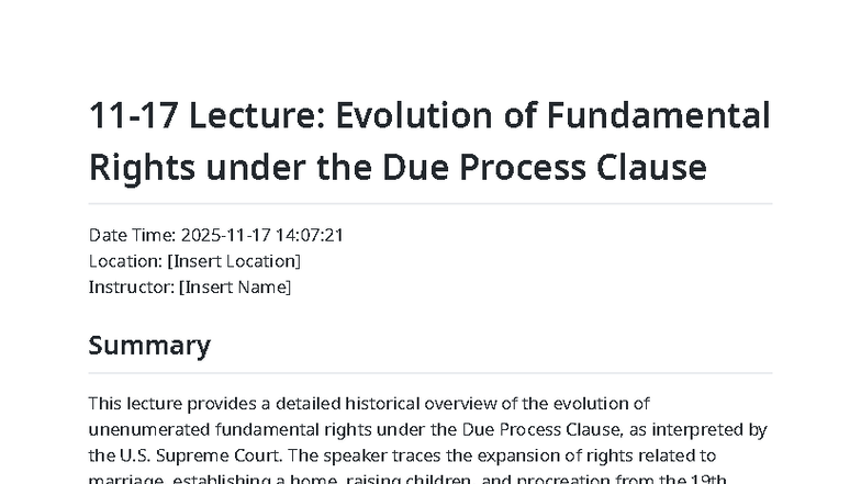 Lecture: Evolution of Fundamental Rights under the Due Process Clause ...