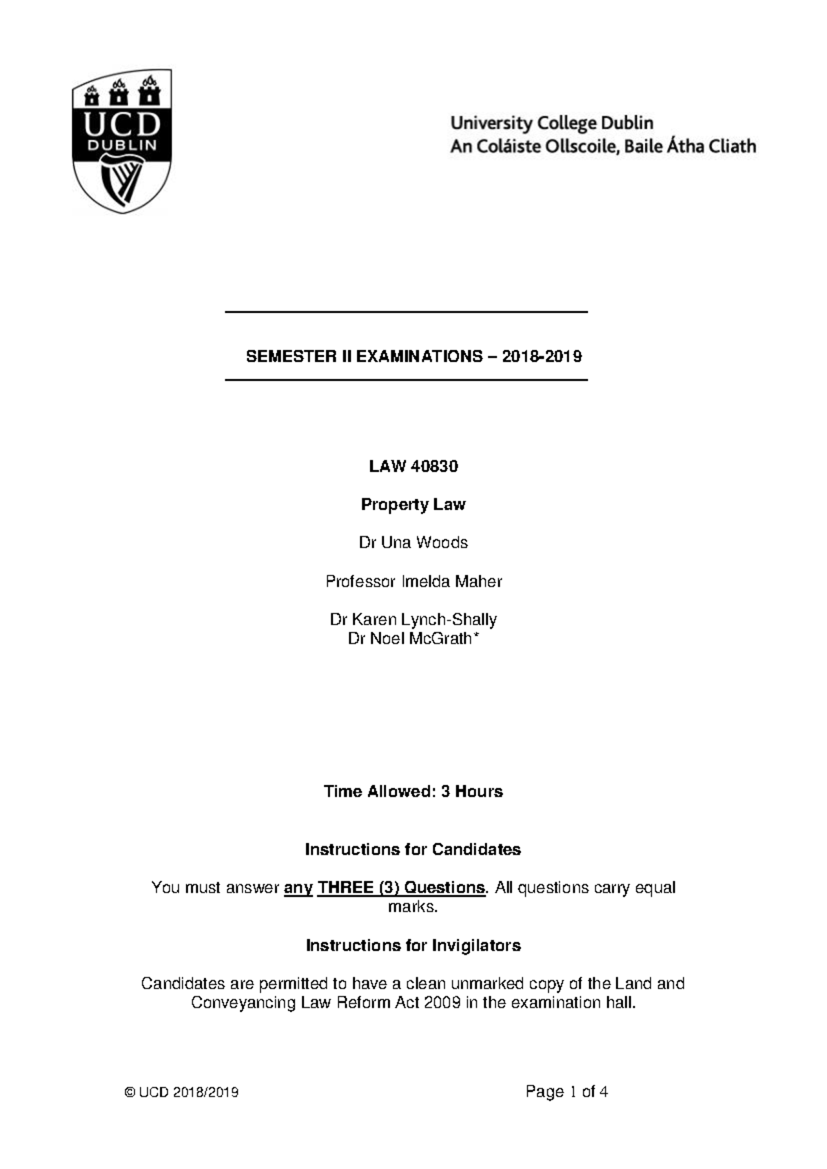 Property law exam 2018 - SEMESTER II EXAMINATIONS – 2018 - 2019 LAW ...