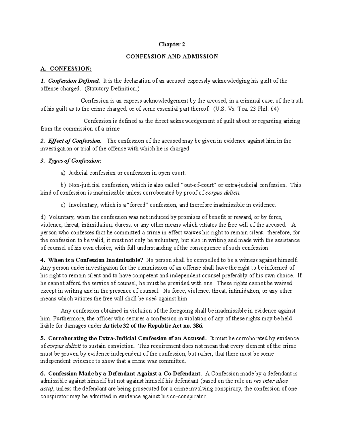 Criminal Law Concepts: Confession and Admission (Chapter 2) - Studocu