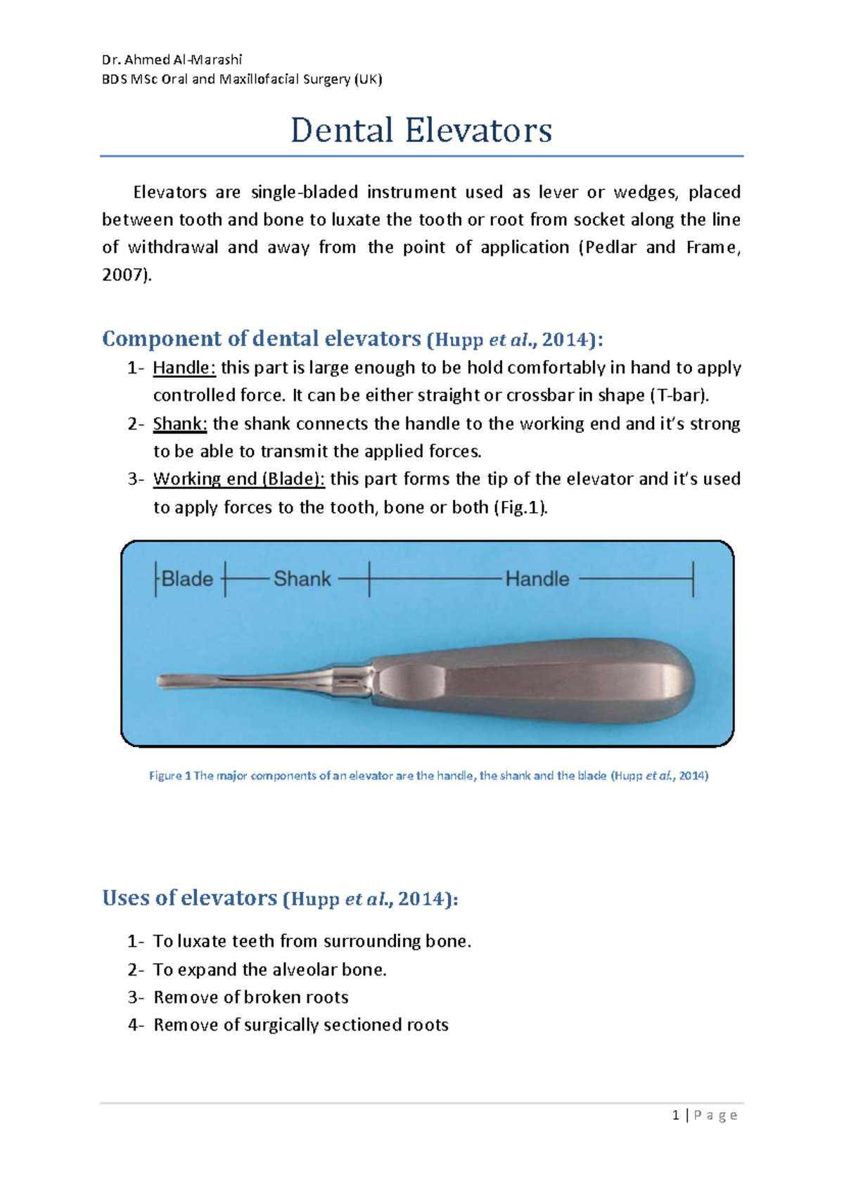 BDS MSc Oral & Maxillofacial Surgery: Dental Elevators Overview - Studocu