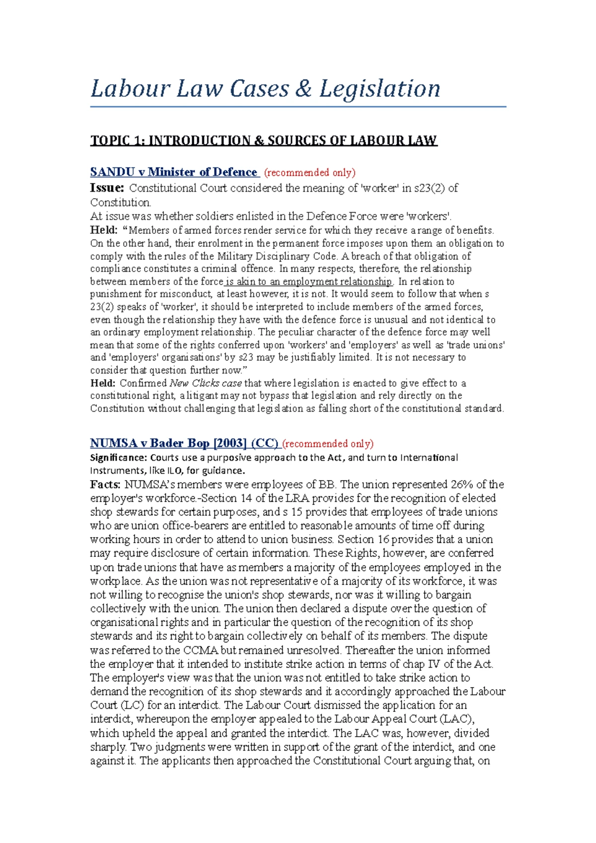 Unfair Dismissals and Labour Practices: LRA S185 & S186 Overview - Studocu