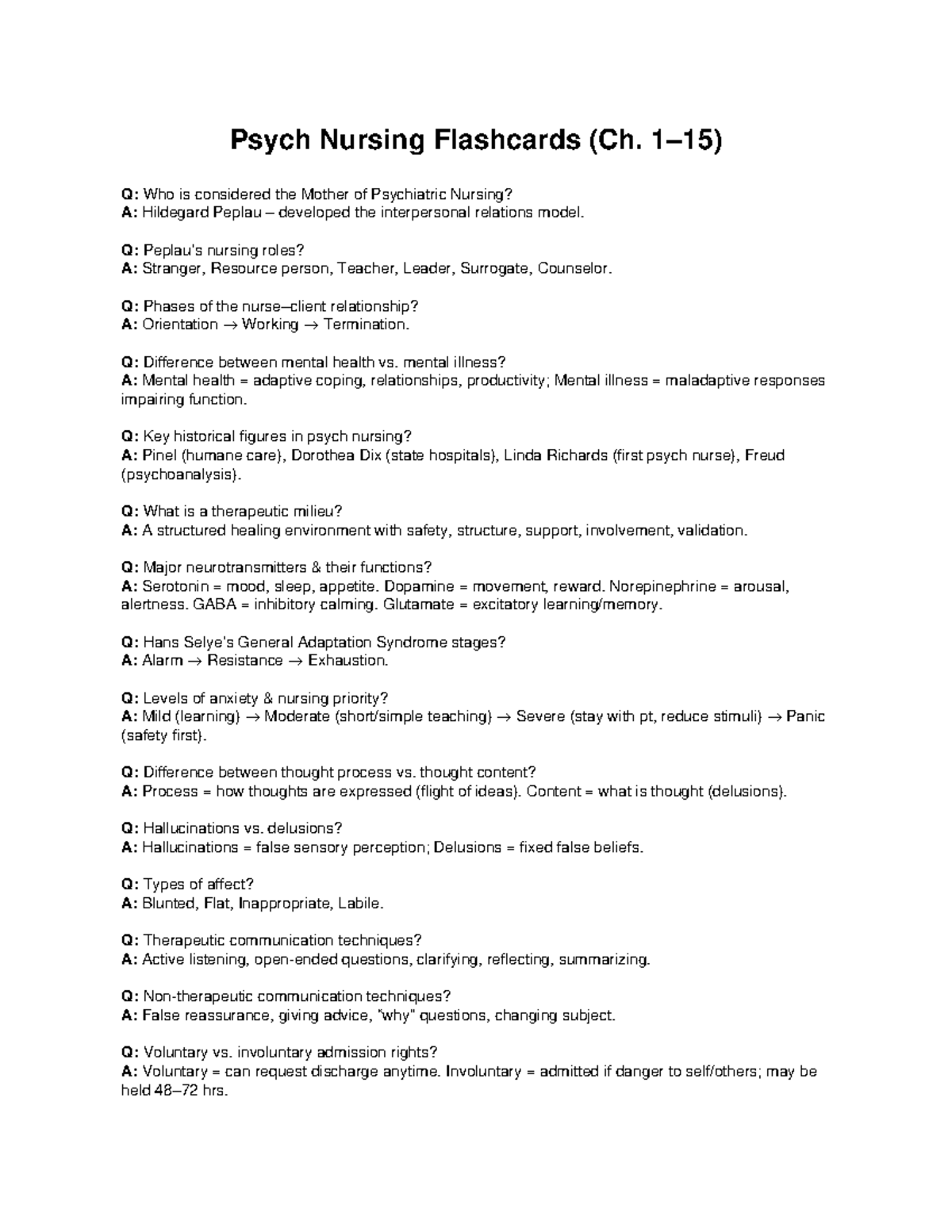 Psych Nursing Flashcards: Key Concepts & Terms Review - Studocu