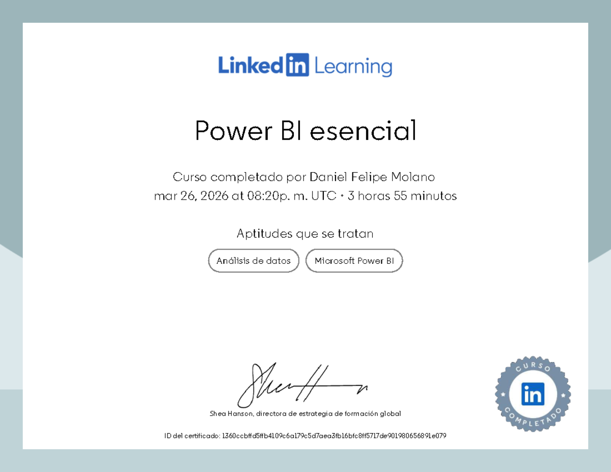 Certificado De Finalizacion Power BI esencial - Power BI esencial Curso ...