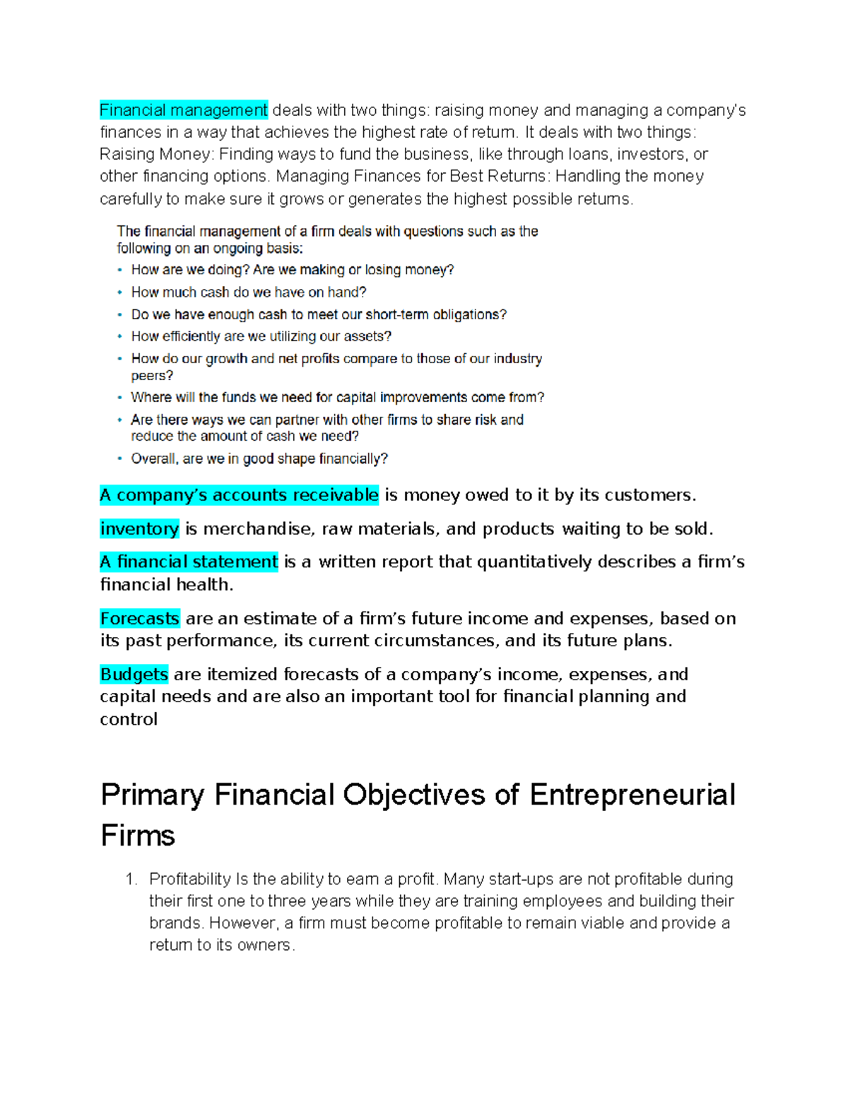 management science chapter 6 - Financial management deals with two ...