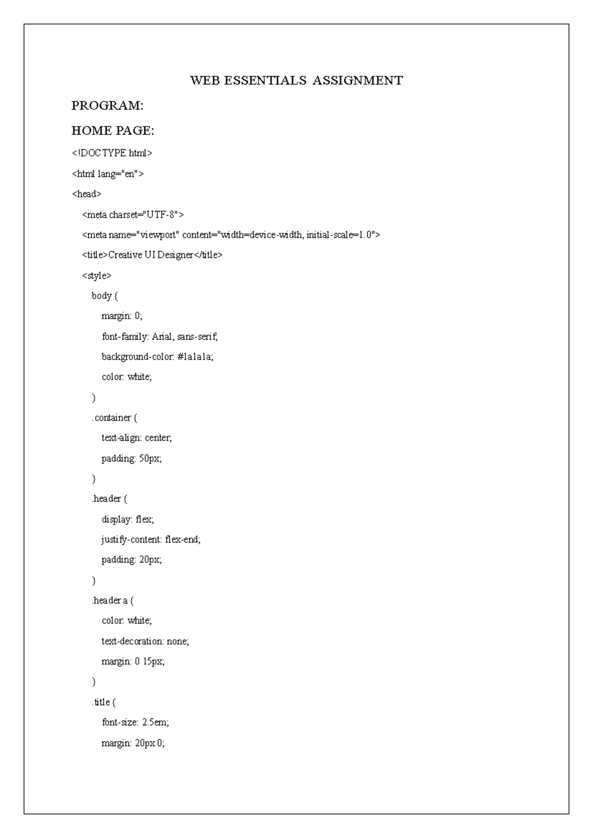 WEB Essentials Assignment - WEB ESSENTIALS ASSIGNMENT PROGRAM: HOME ...