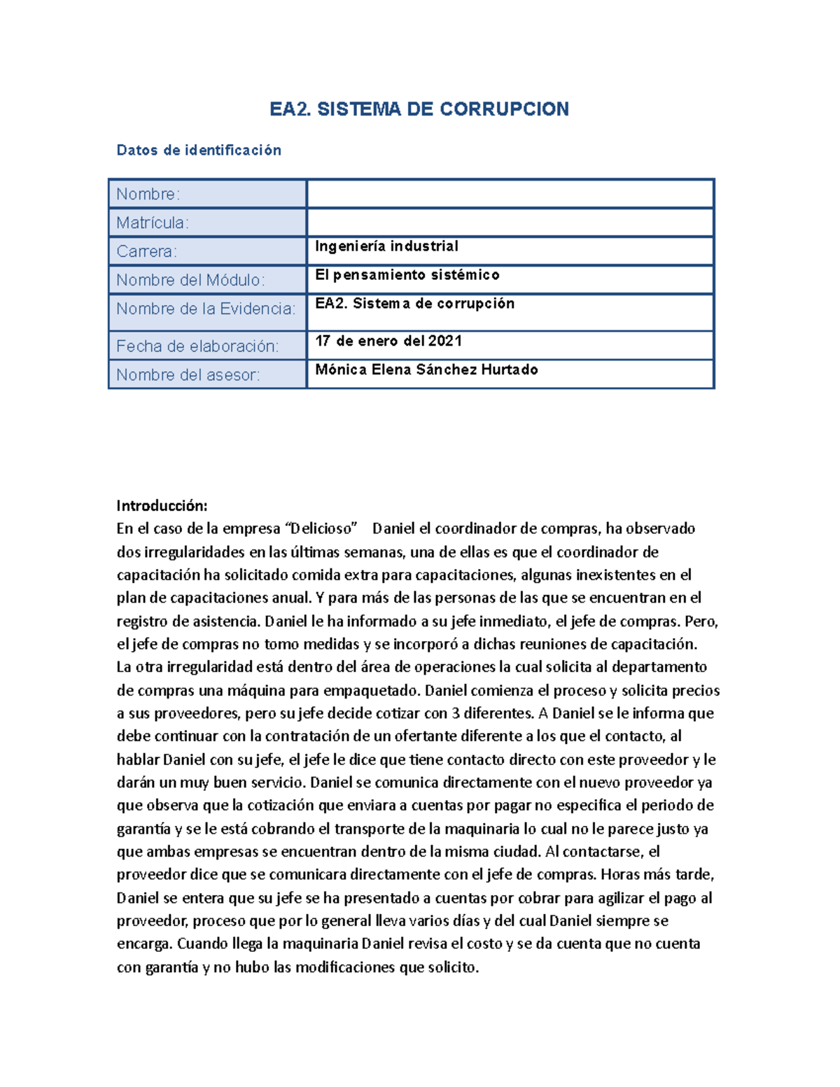 EA2: Análisis del Sistema de Corrupción en la Empresa "Delicioso" - Studocu