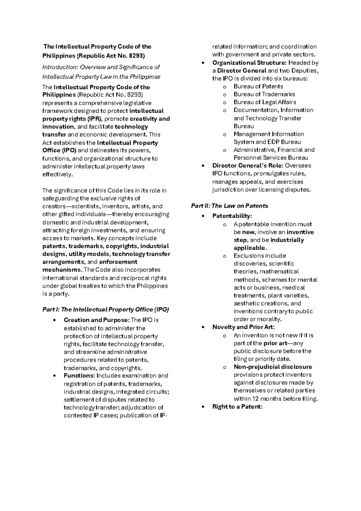 Intellectual Property Reviewer: Overview of RA 8293 and Key Provisions ...