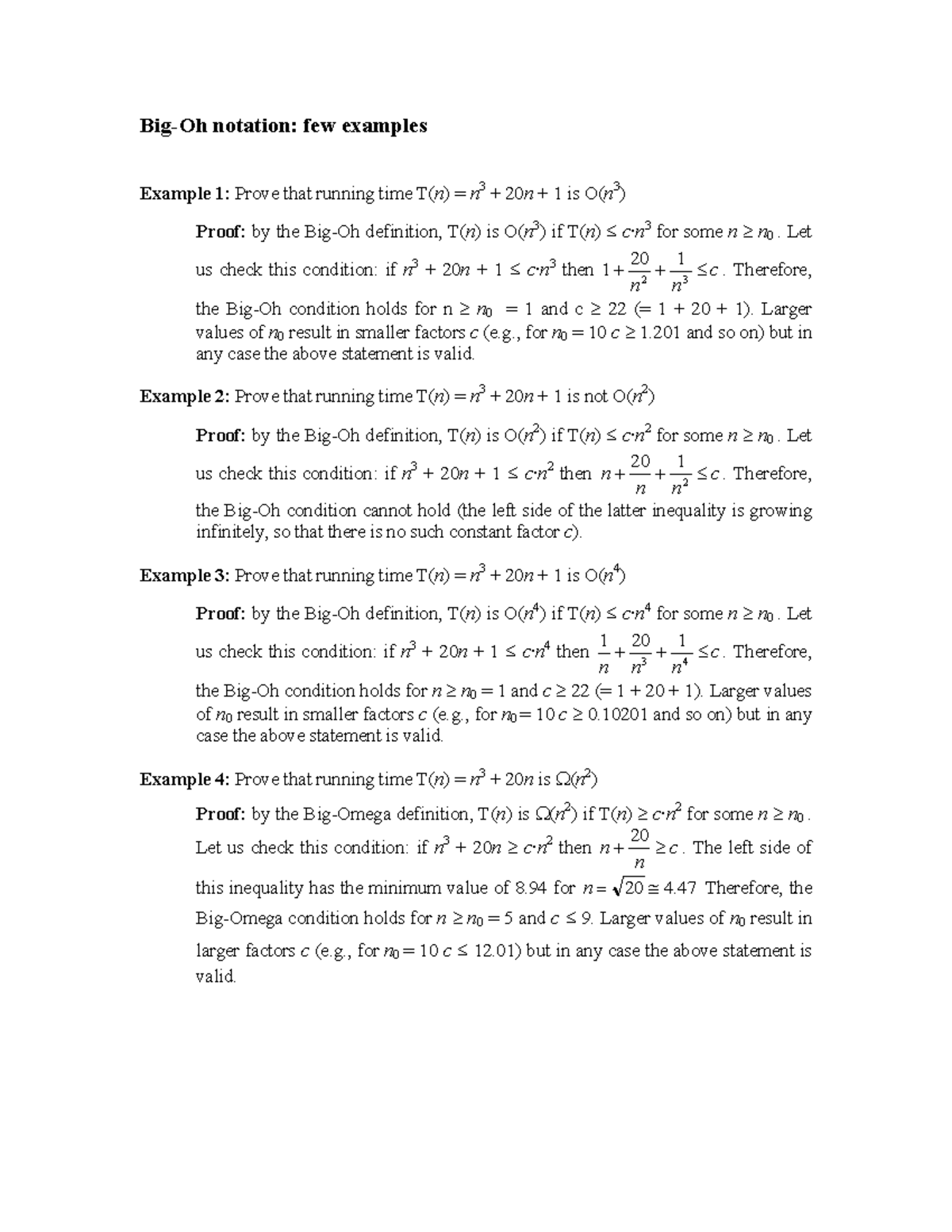 Big Ohexamples - Asymptotic notation - Big-Oh notation: few examples ...
