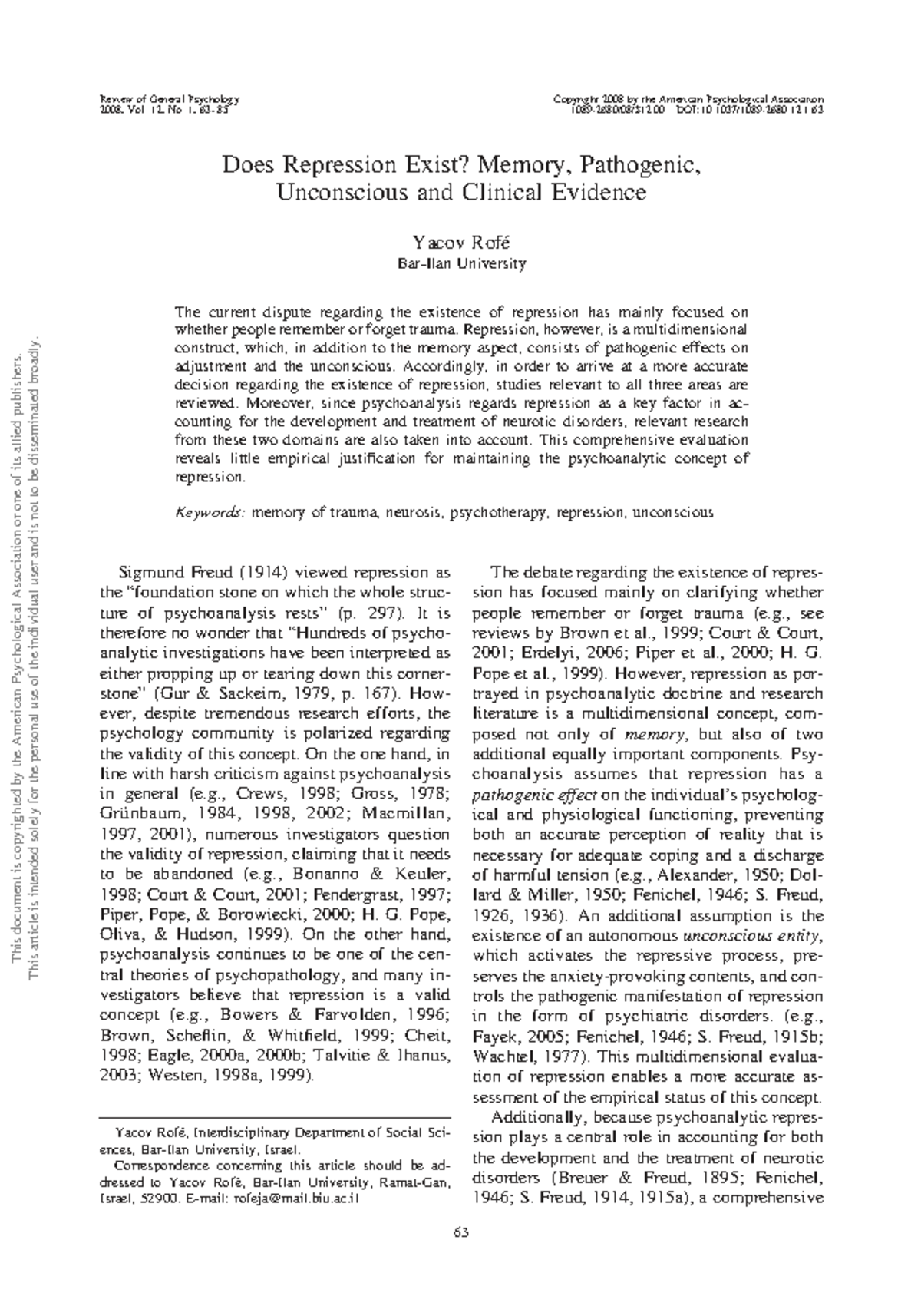 Does Repression Exist? A Study on Memory and Trauma (PSY 2008) - Studocu