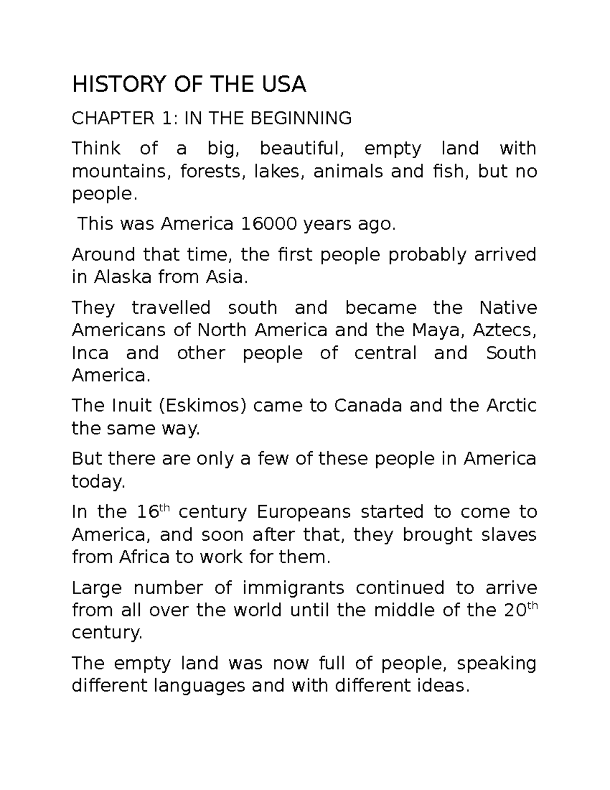 HISTORY OF THE USA CHAPTER 1: IN THE BEGINNING - A Comprehensive ...