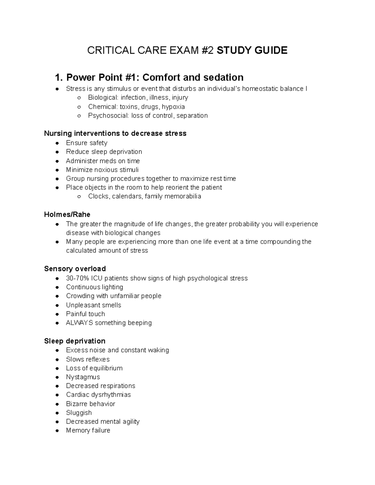 Critical Care Exam #2 Study Guide: Stress, Pain, and Pediatric ...