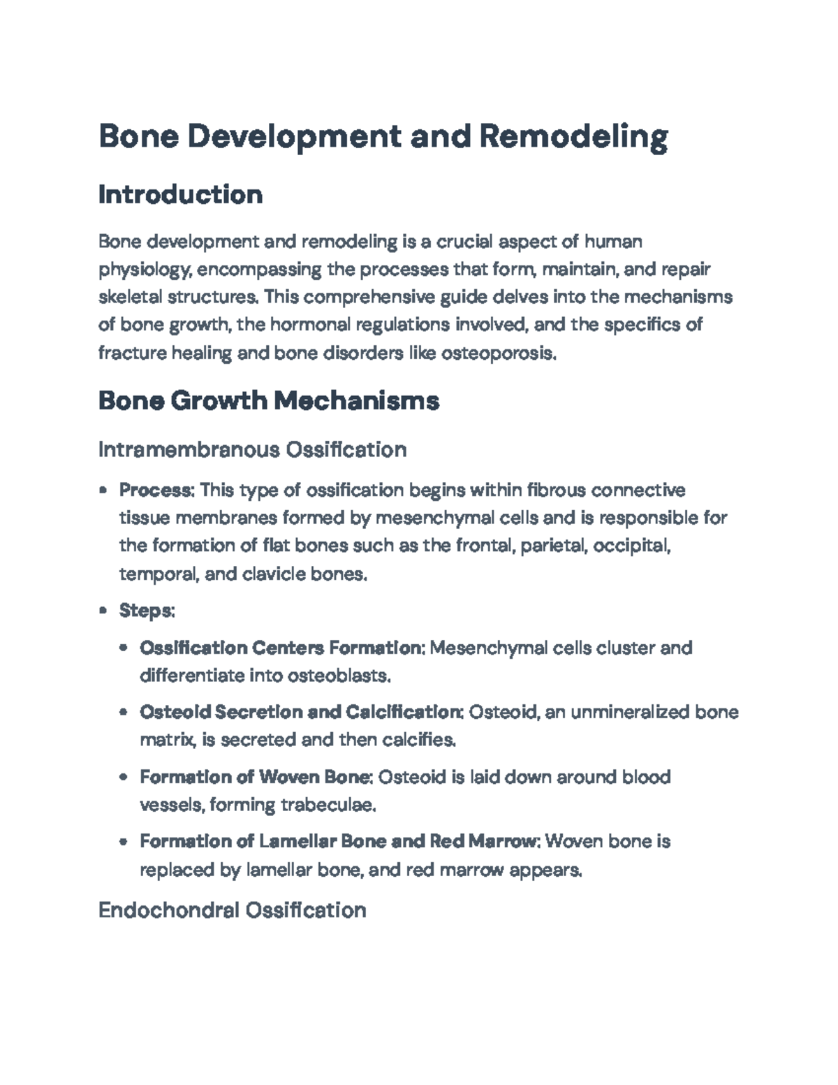 Bone Development and Remodeling: Mechanisms and Hormonal Regulation ...