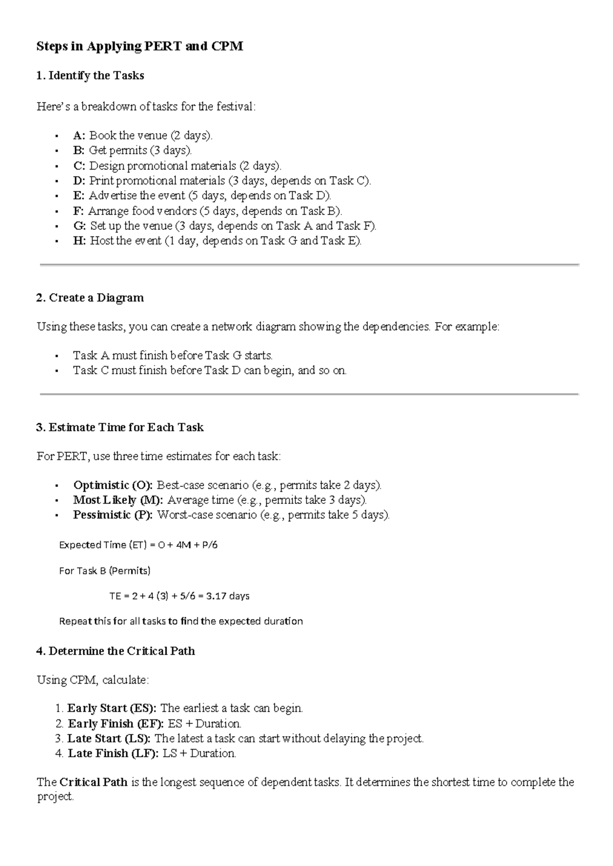 Steps in Applying PERT and CPM: Guide and Assignment - Studocu