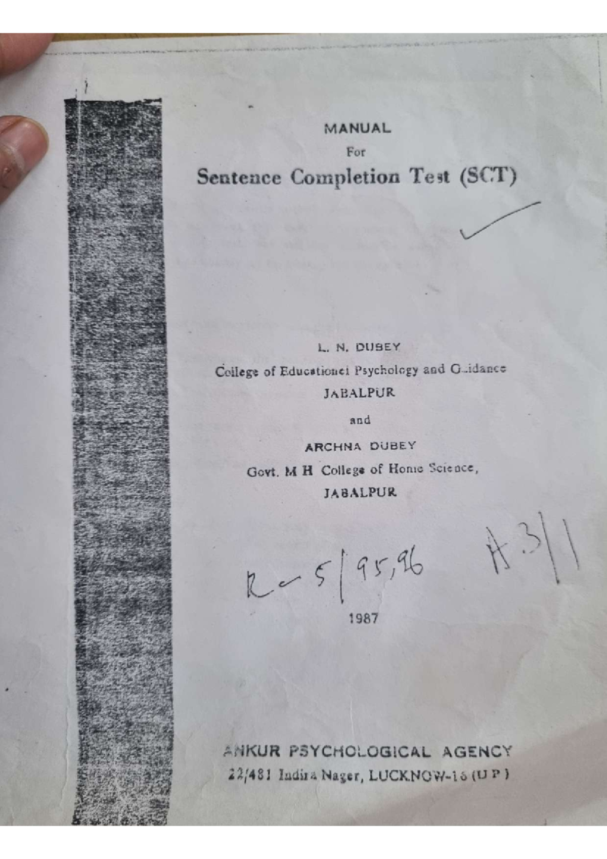SCT Manual: Sentence Completion Test Overview and Analysis - Studocu