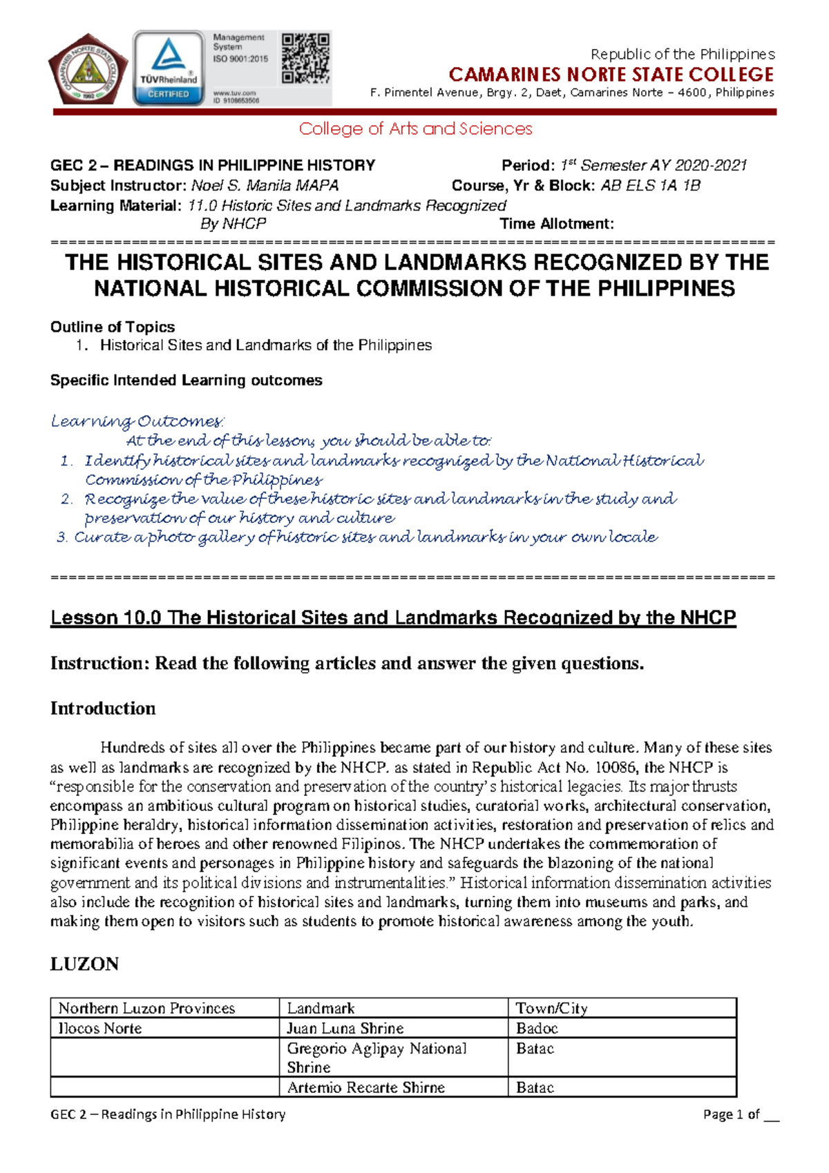 LM-GEC2-K - Notes - College of Arts and Sciences CAMARINES NORTE STATE ...