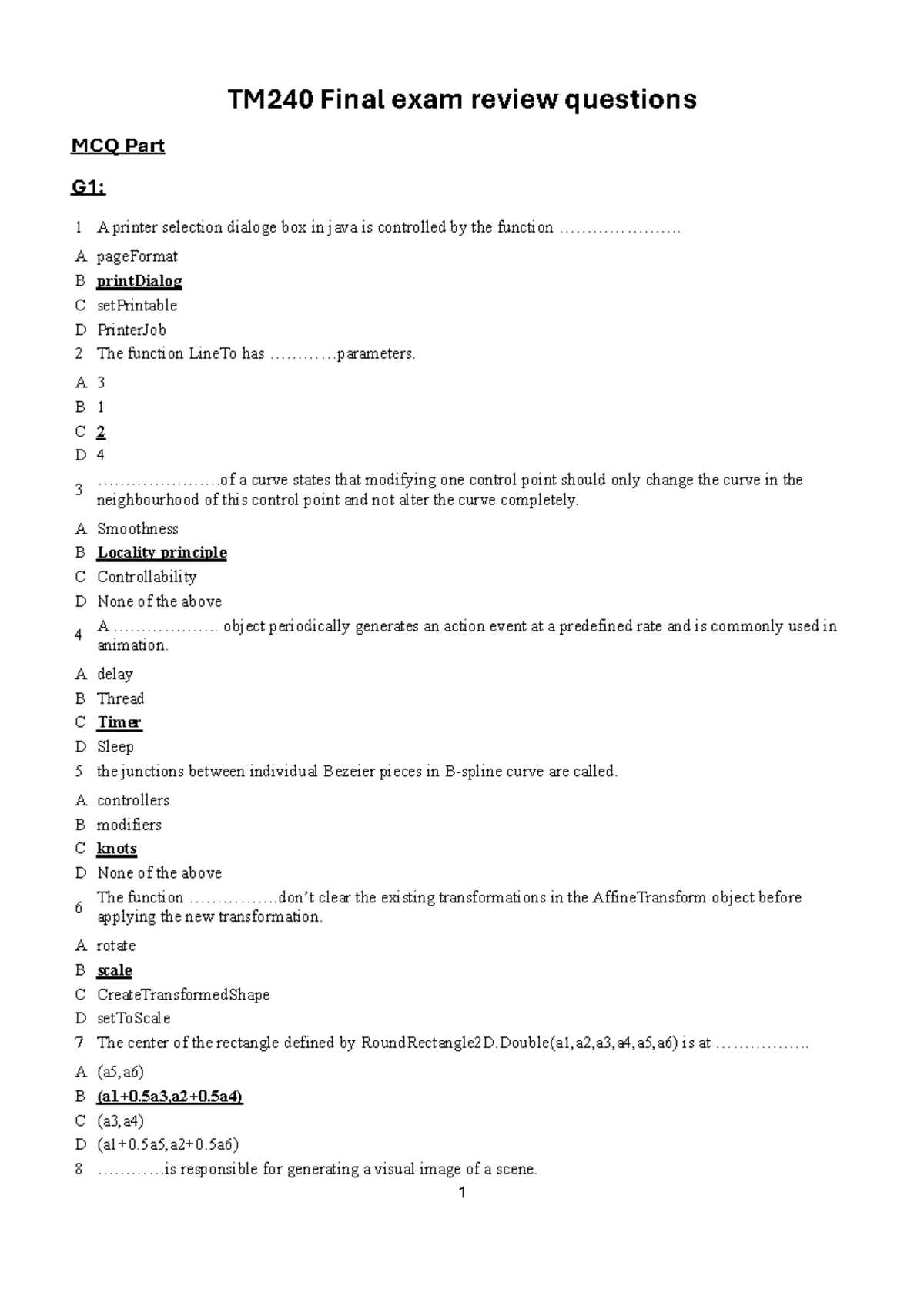TM240 Final Exam Review: Java Graphics MCQs and Answers - Studocu