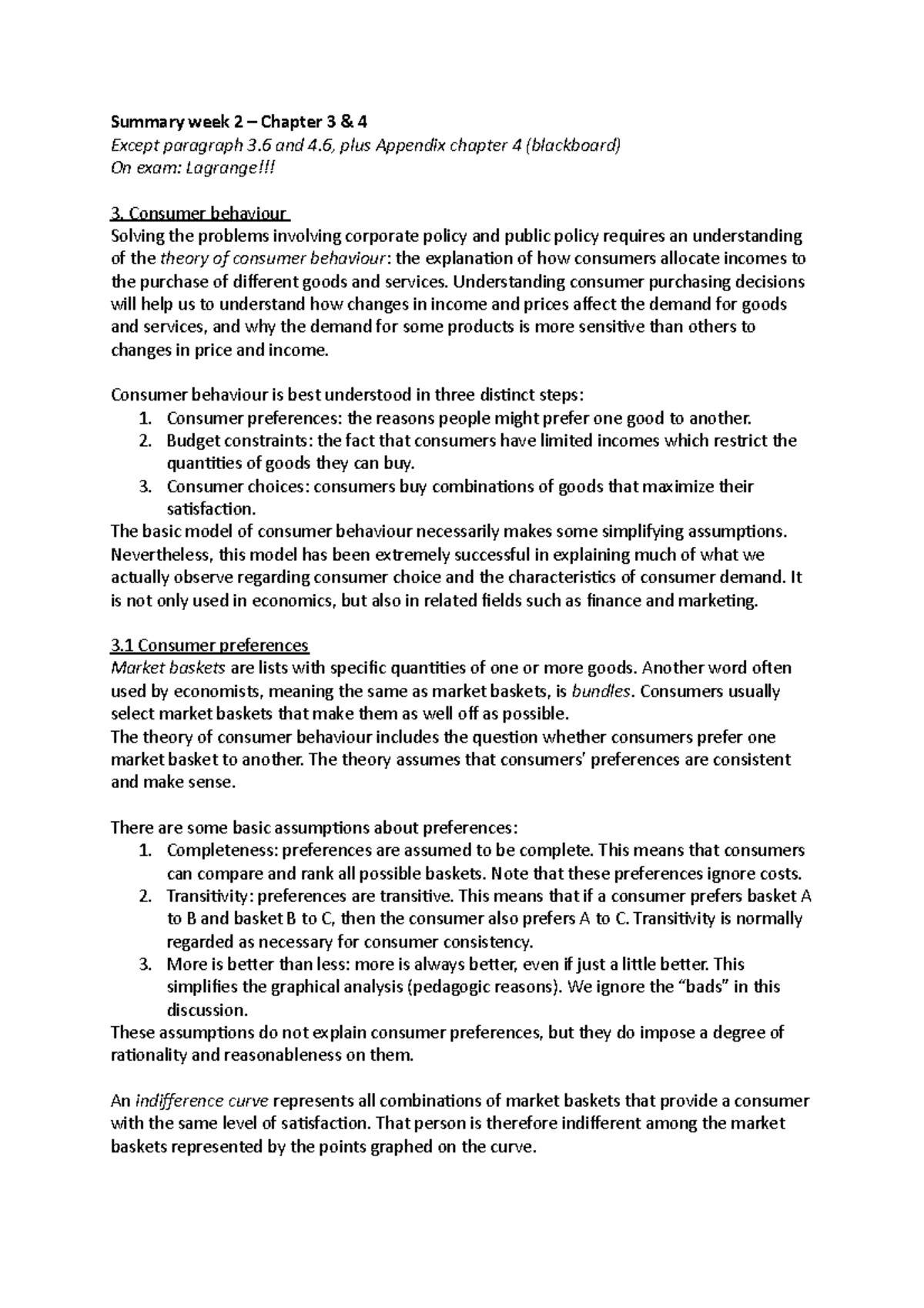 Chapters 3 & 4 Summary: Consumer Behavior & Choices Analysis - Studeersnel