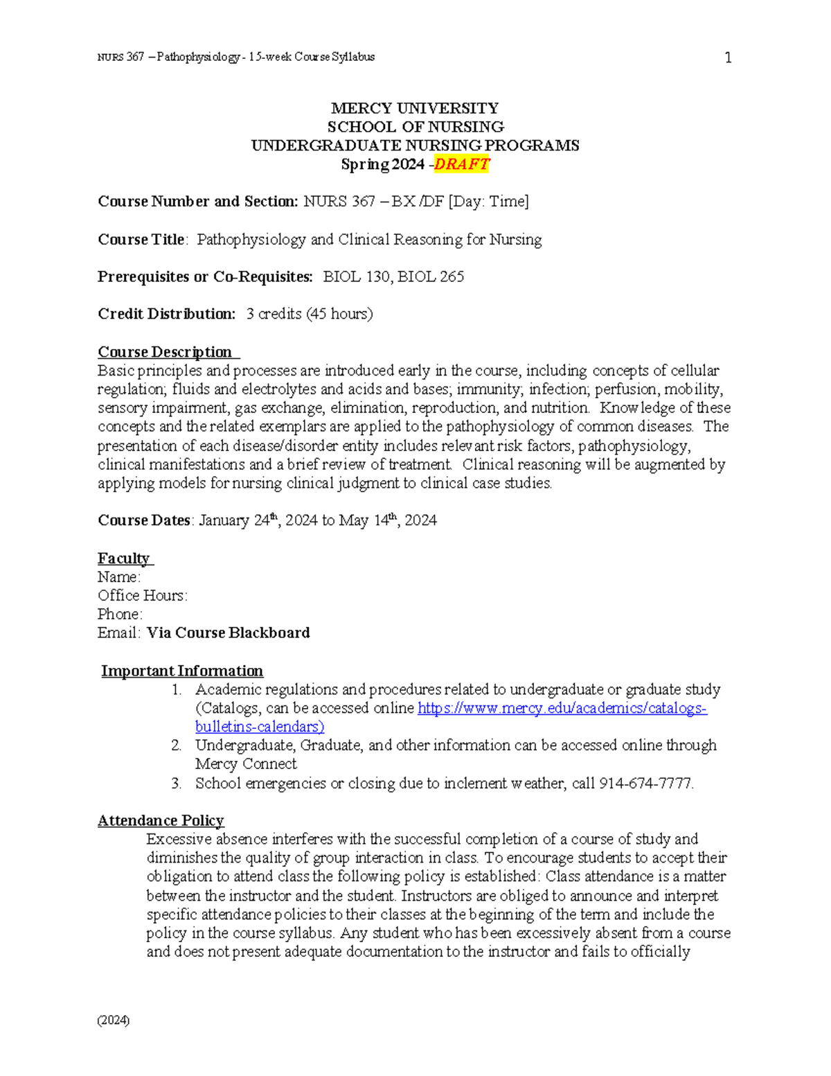 Spring 2024 NURS 367 - Pathophysiology & Clinical Reasoning Syllabus ...