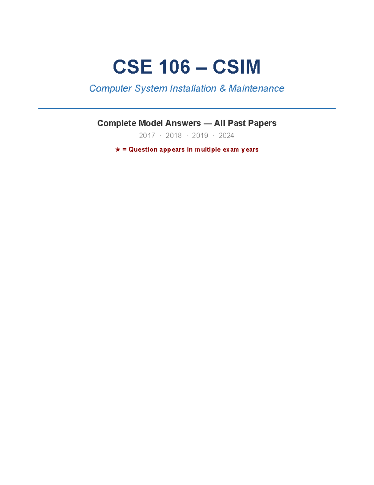 CSE 106 CSIM Computer System Installation Maintenance Past Papers Model ...