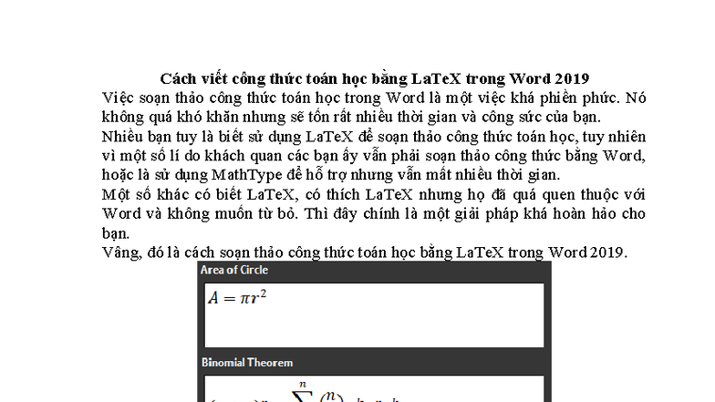 Cách Soạn Thảo Công Thức Toán Học Bằng LaTeX Trong Word 2019 - Studocu