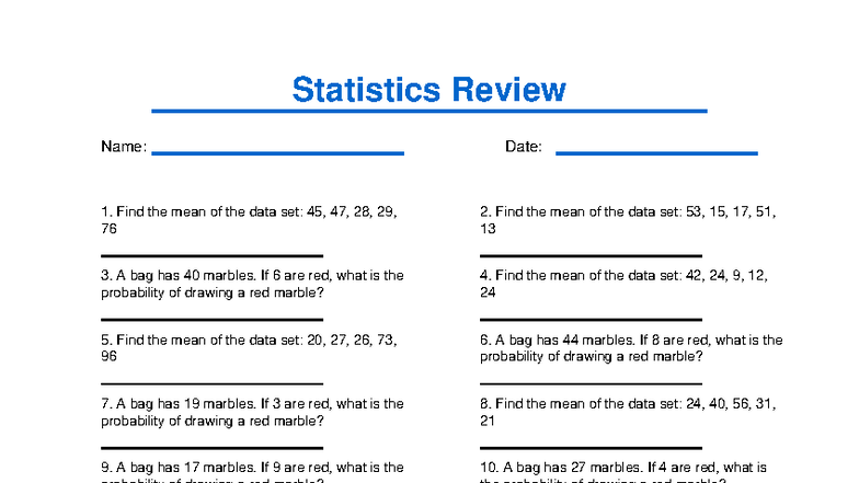 Statistics Review 8 - Mean & Probability Exercises - Studocu