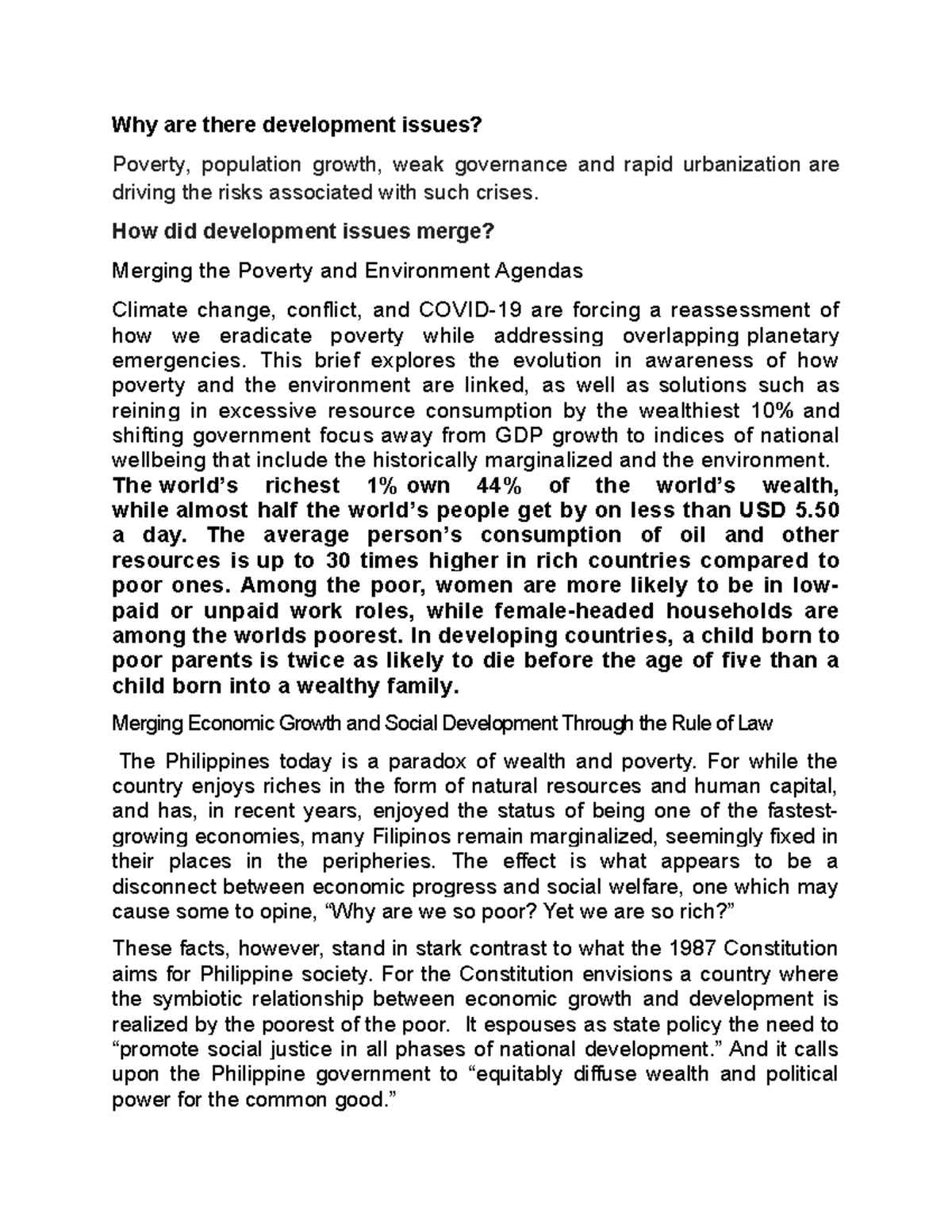 Development issues report - Why are there development issues? Poverty ...