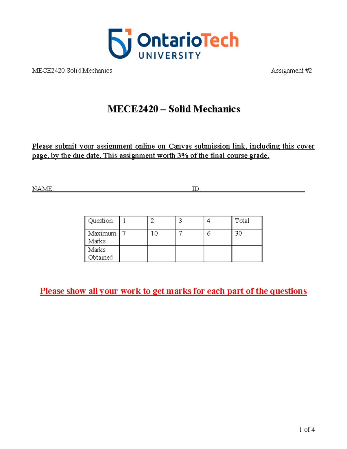 MECE2420 Solid Mechanics Assignment 2 - Solutions and Guidelines - Studocu