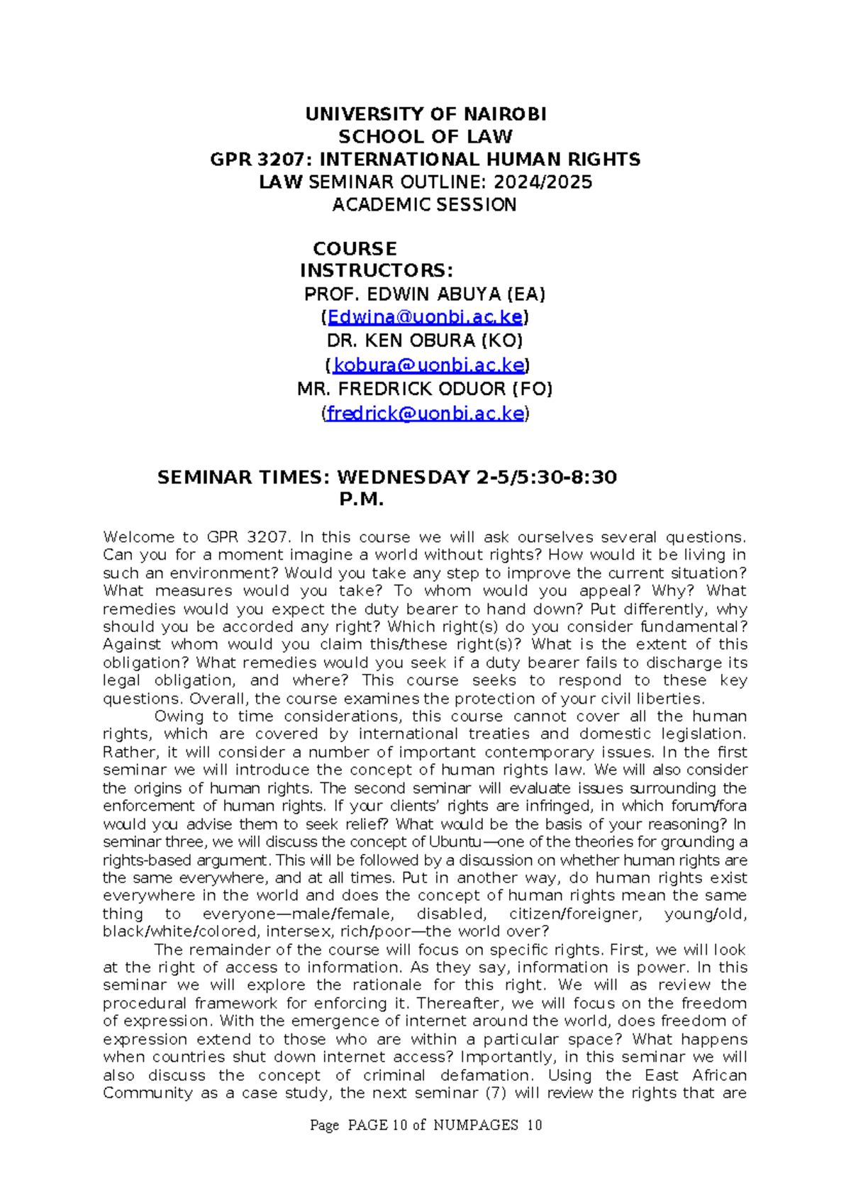 GPR 3207: International Human Rights Law Seminar Outline (2025) - Studocu
