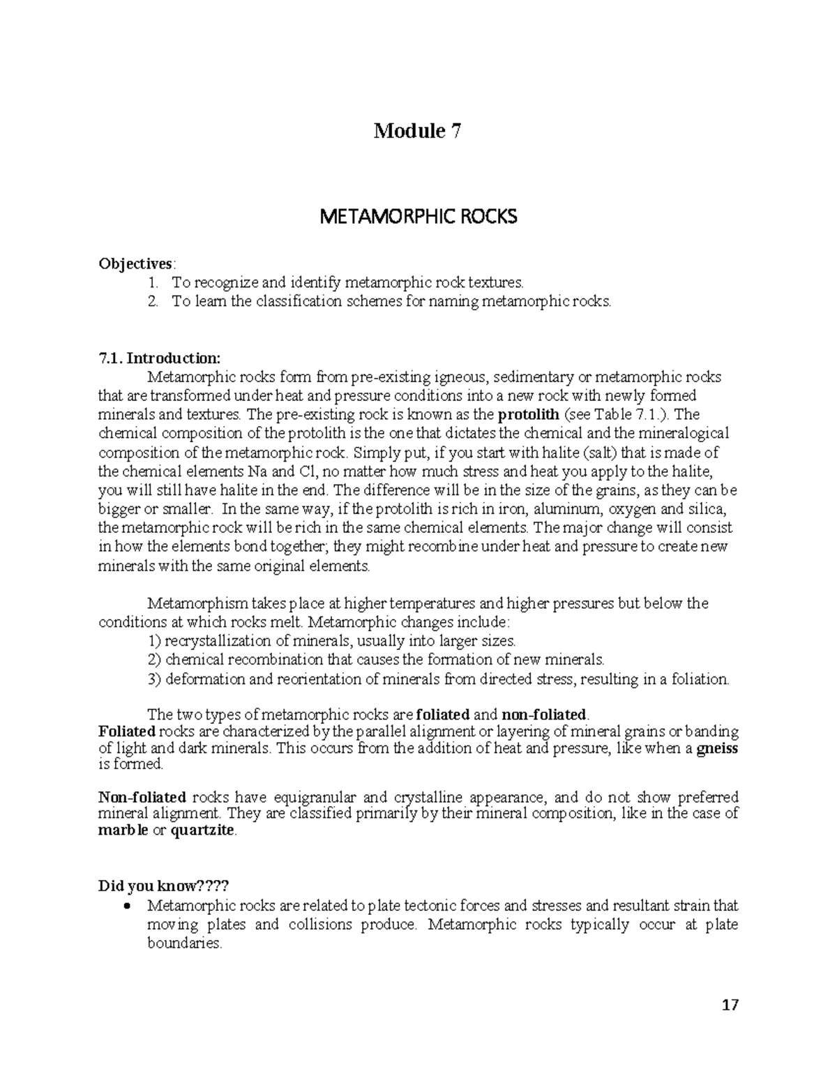Geol 102 - Module 7 Metamorphic Rocks - Module 7 METAMORPHIC ROCKS ...