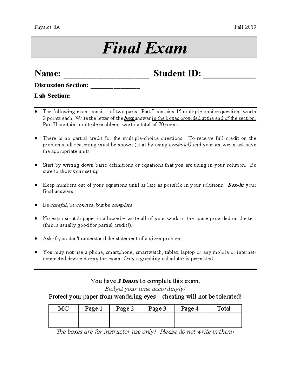 Physics 8A Fall 2019 Final Exam Review Notes - Studocu