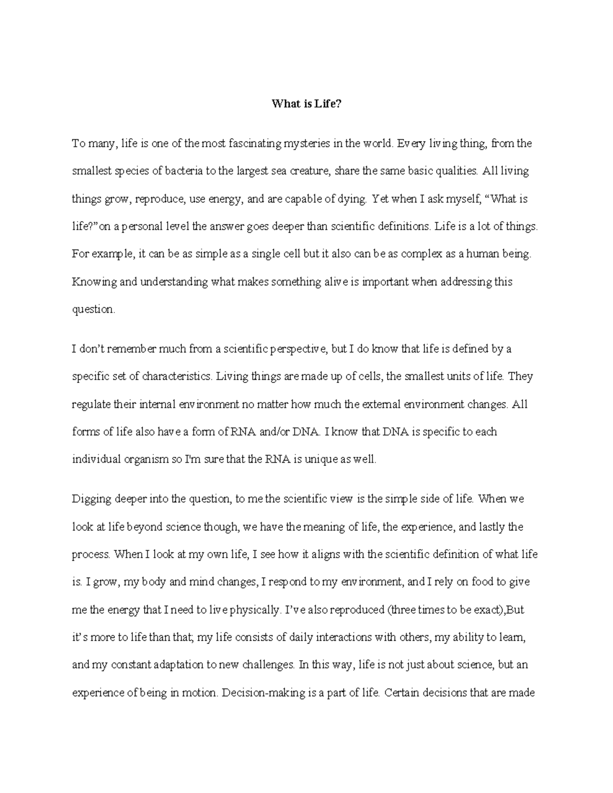 What Is Life? Exploring the Essence of Existence - First Paper - Studocu