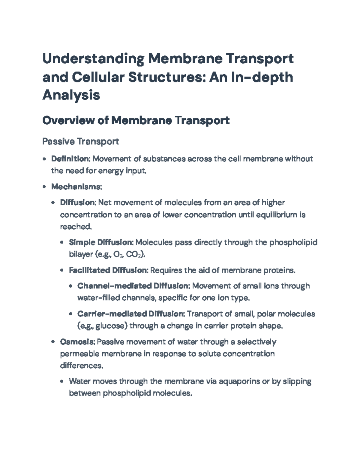 Understanding Membrane Transport and Cellular Structures: A Detailed ...