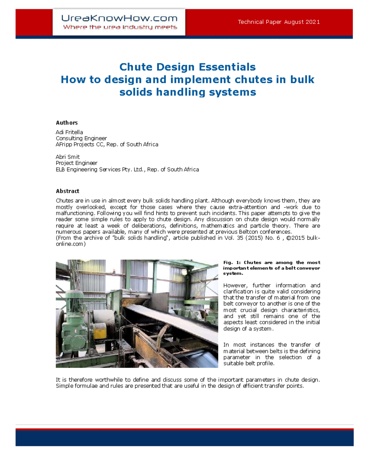Technical Paper 2021: Chute Design Essentials for Bulk Solids Handling ...