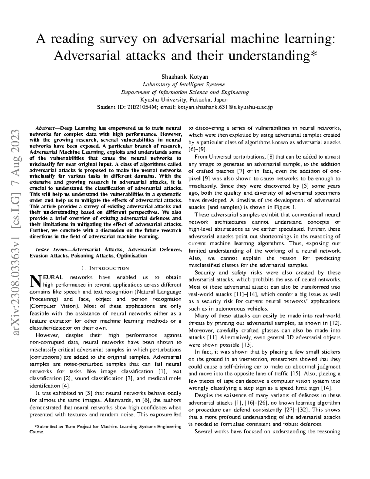 Survey of Adversarial Machine Learning Attacks and Defenses (MLSE 2023 ...