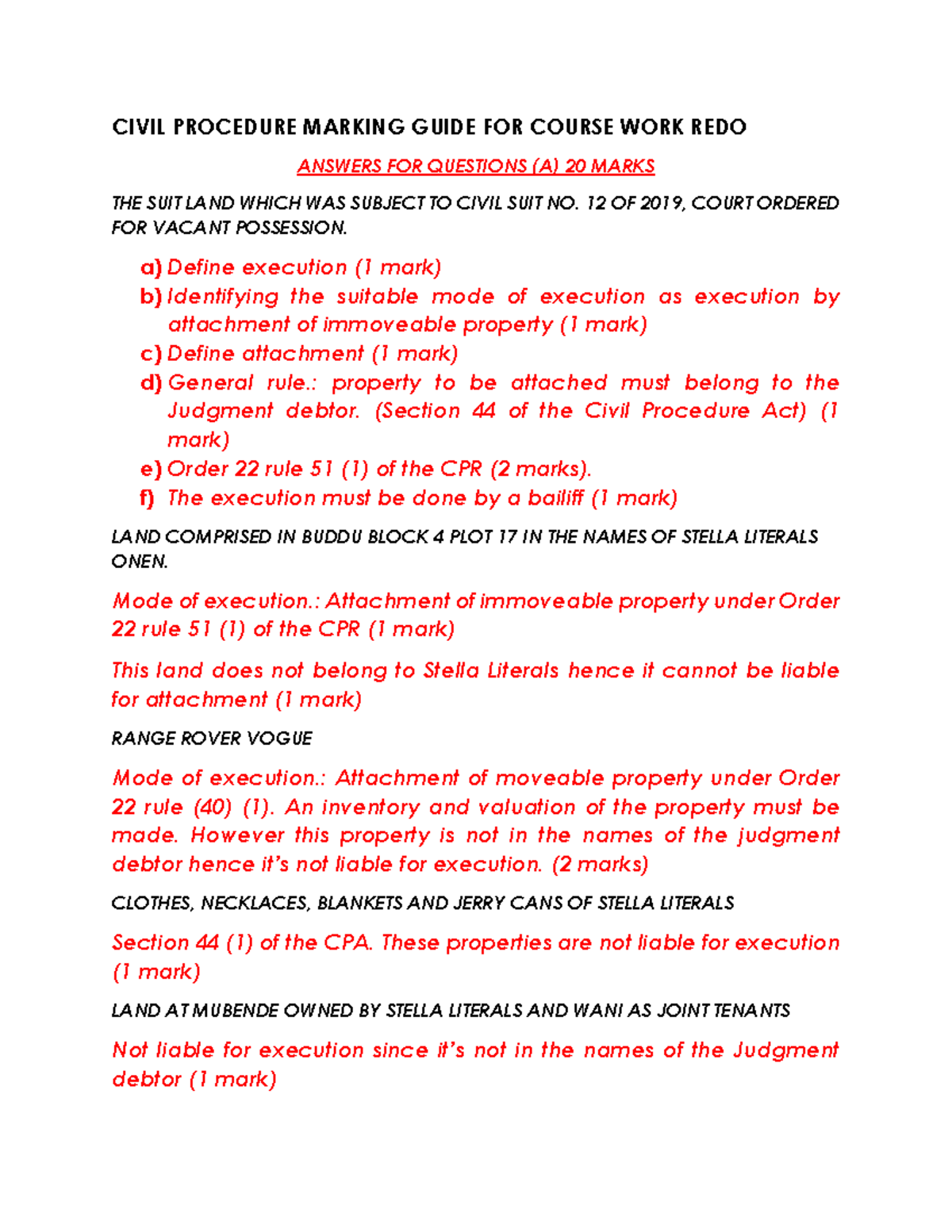 Civil Procedure Marking Guide for Course Work Redo - Studocu