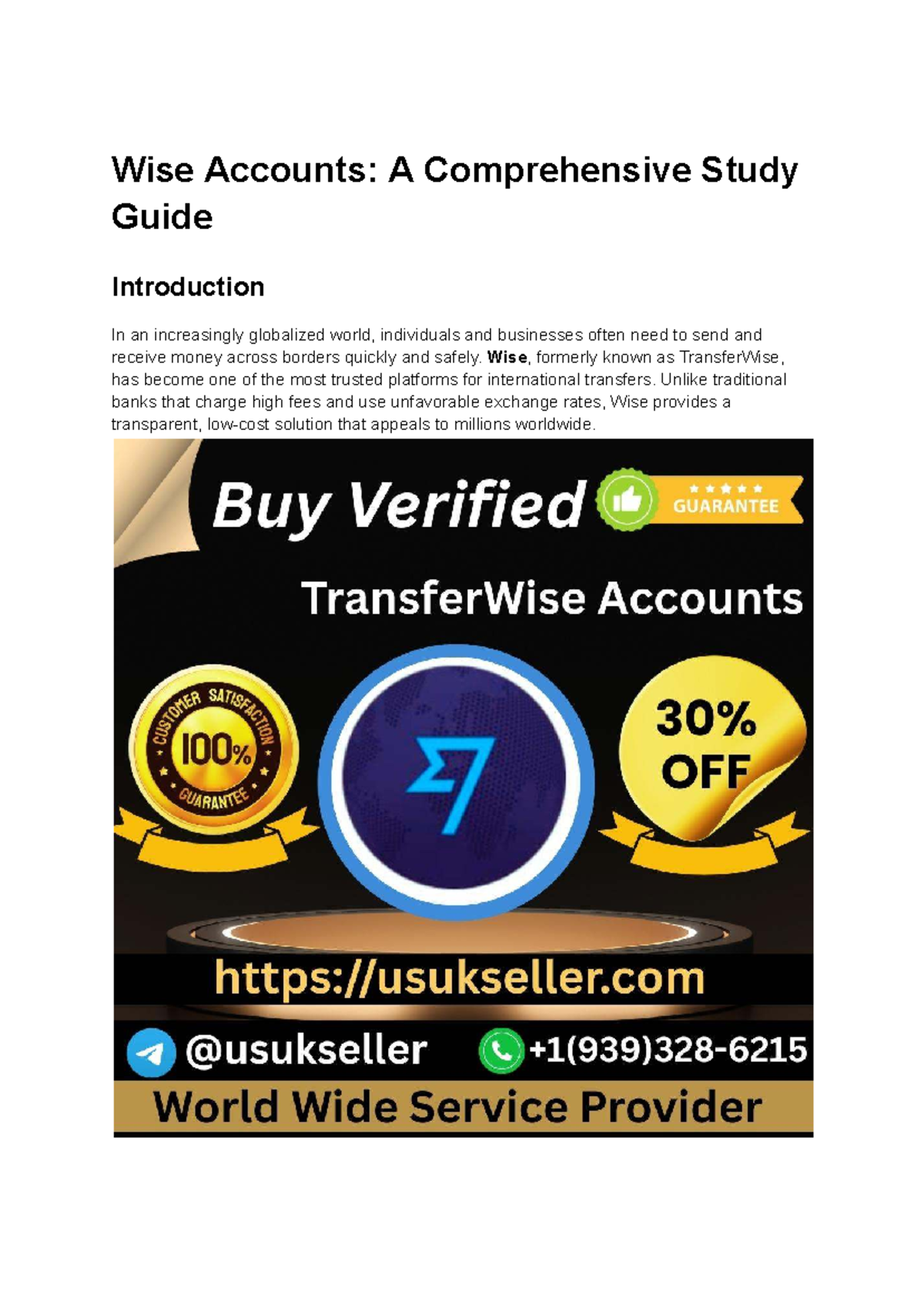 Wise Accounts (FIN 101): A Comprehensive Study Guide on Verification ...