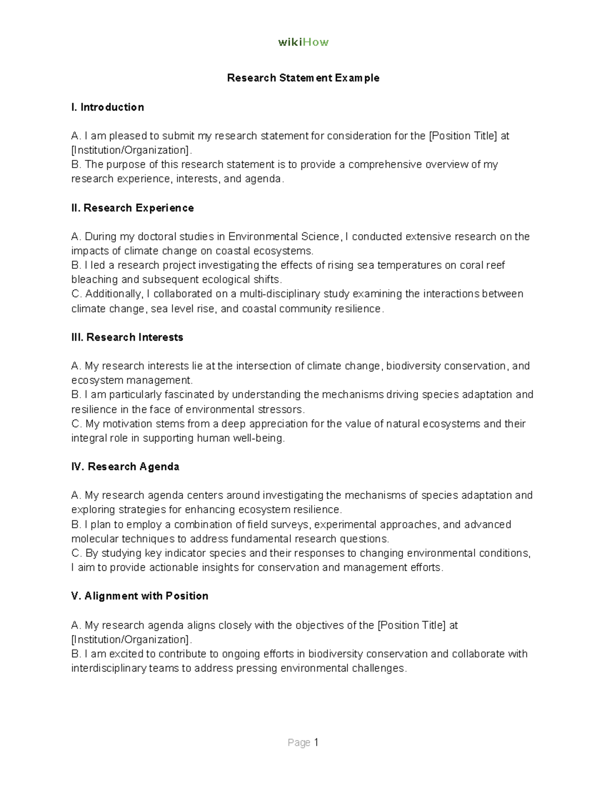 Research Statement Example for Environmental Science Position - Studocu