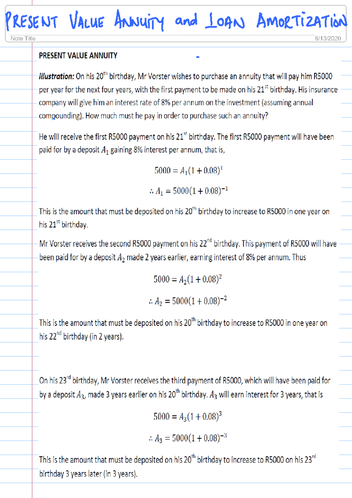 Lecture 11 - Present Value Annuity & Loan Amortization Notes - Studocu