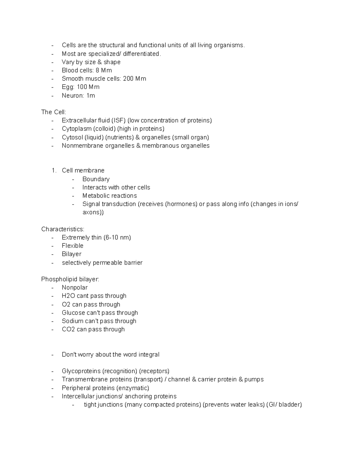 Cell Structure and Function Notes for Bio 101 Exam Prep - Studocu