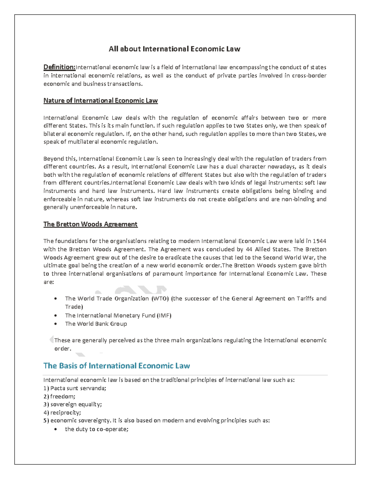 International Economic Law Overview: Key Concepts & Institutions - Studocu
