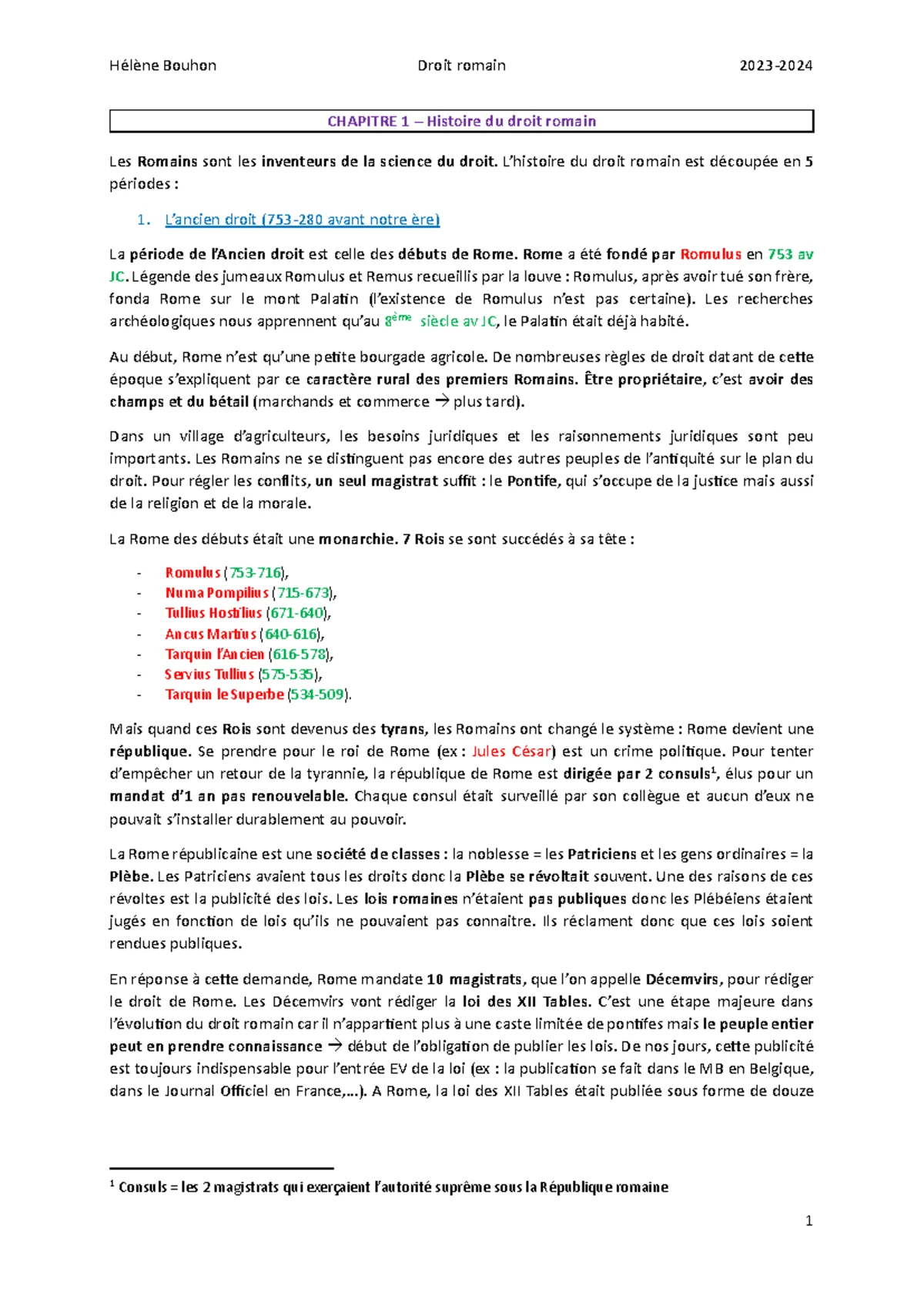 Chapitre 1 : Le Droit Romain I - Histoire et Institutions (DROIT101 ...