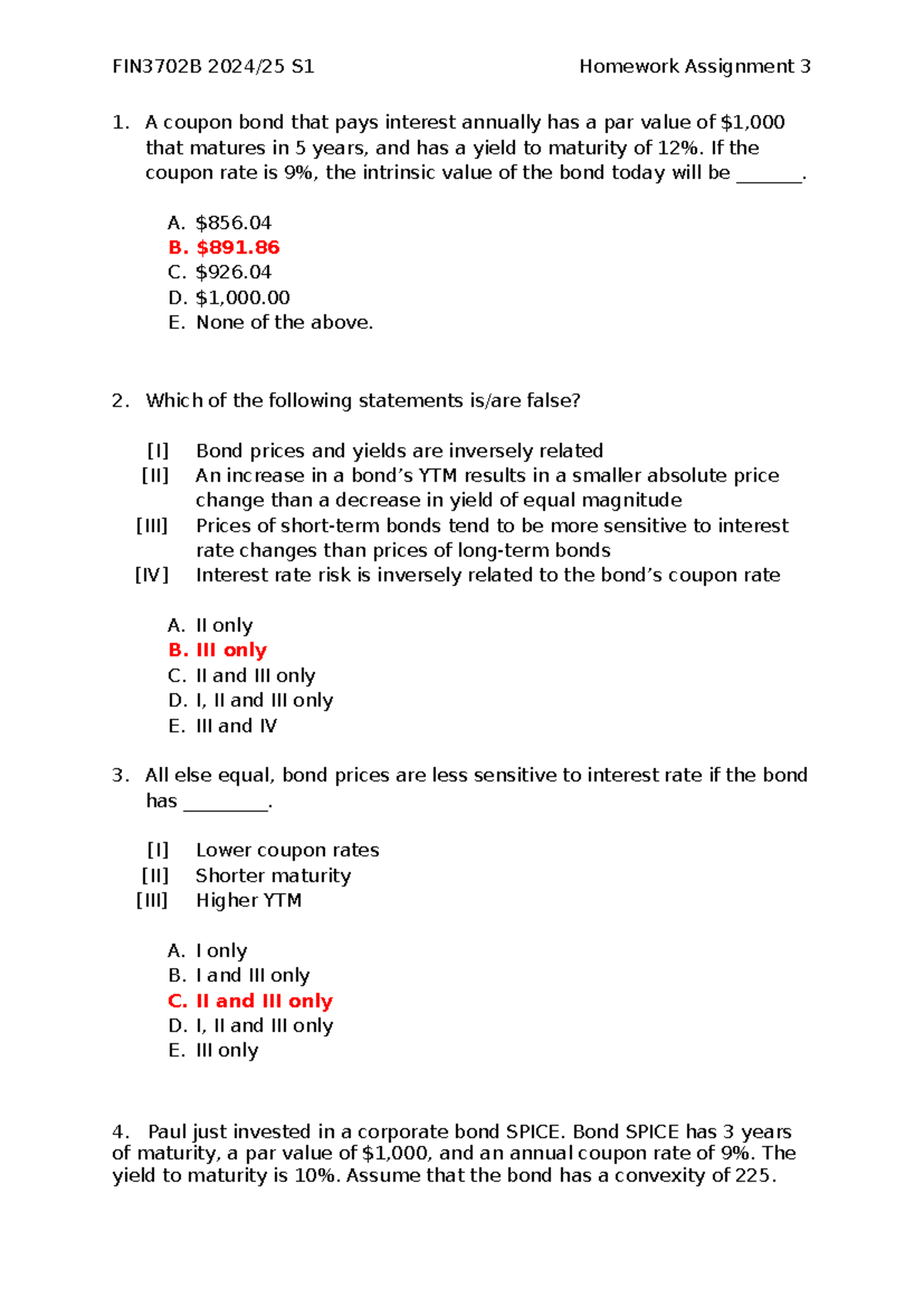 FIN3702B S1 Homework Assignment 3 - Practice Questions and Solutions ...