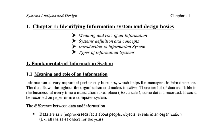 SAD 101: Chapter 1 - Fundamentals of Information Systems and Design ...