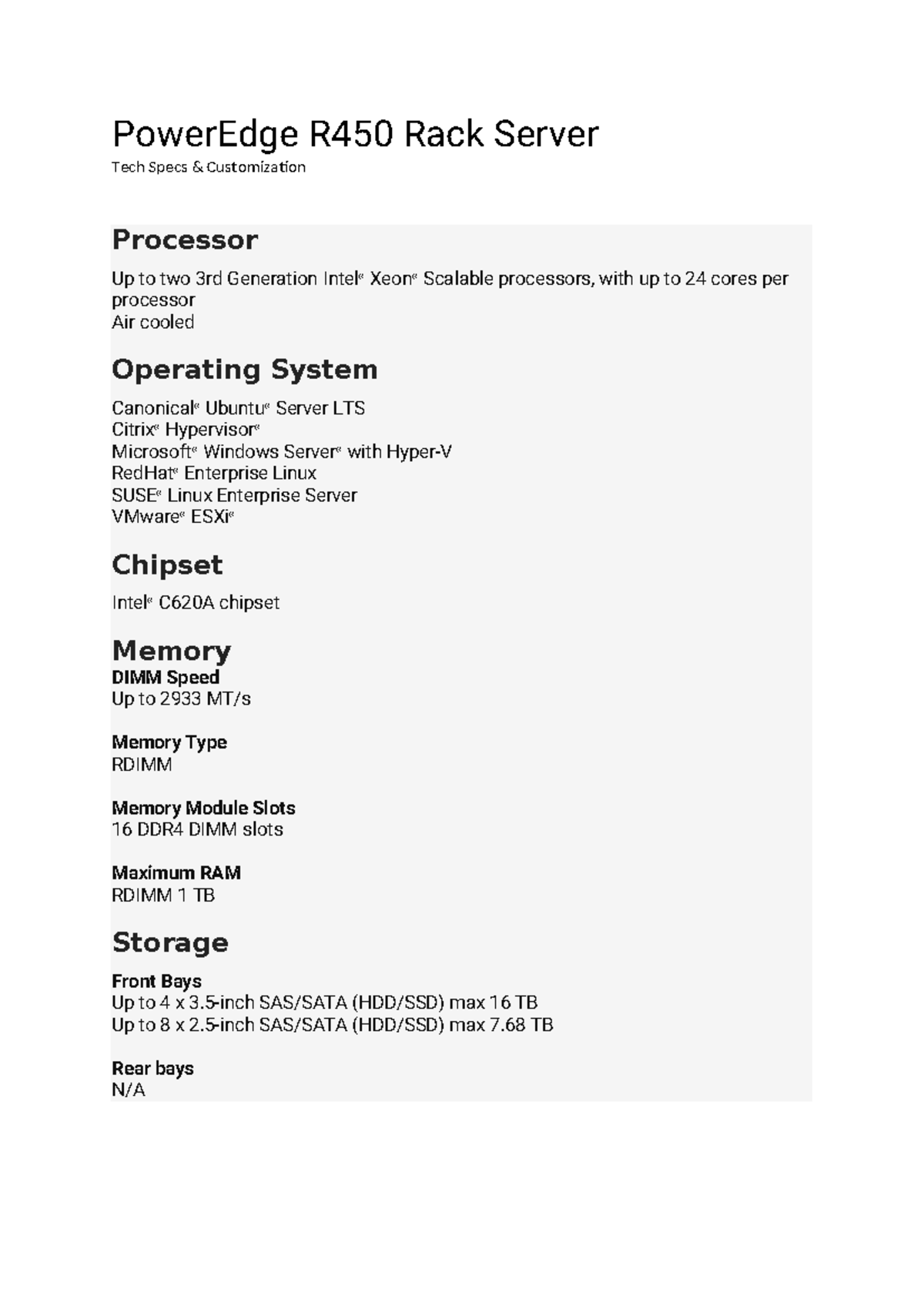 Power Edge R450 Rack Server - PowerEdge R450 Rack Server Tech Specs ...
