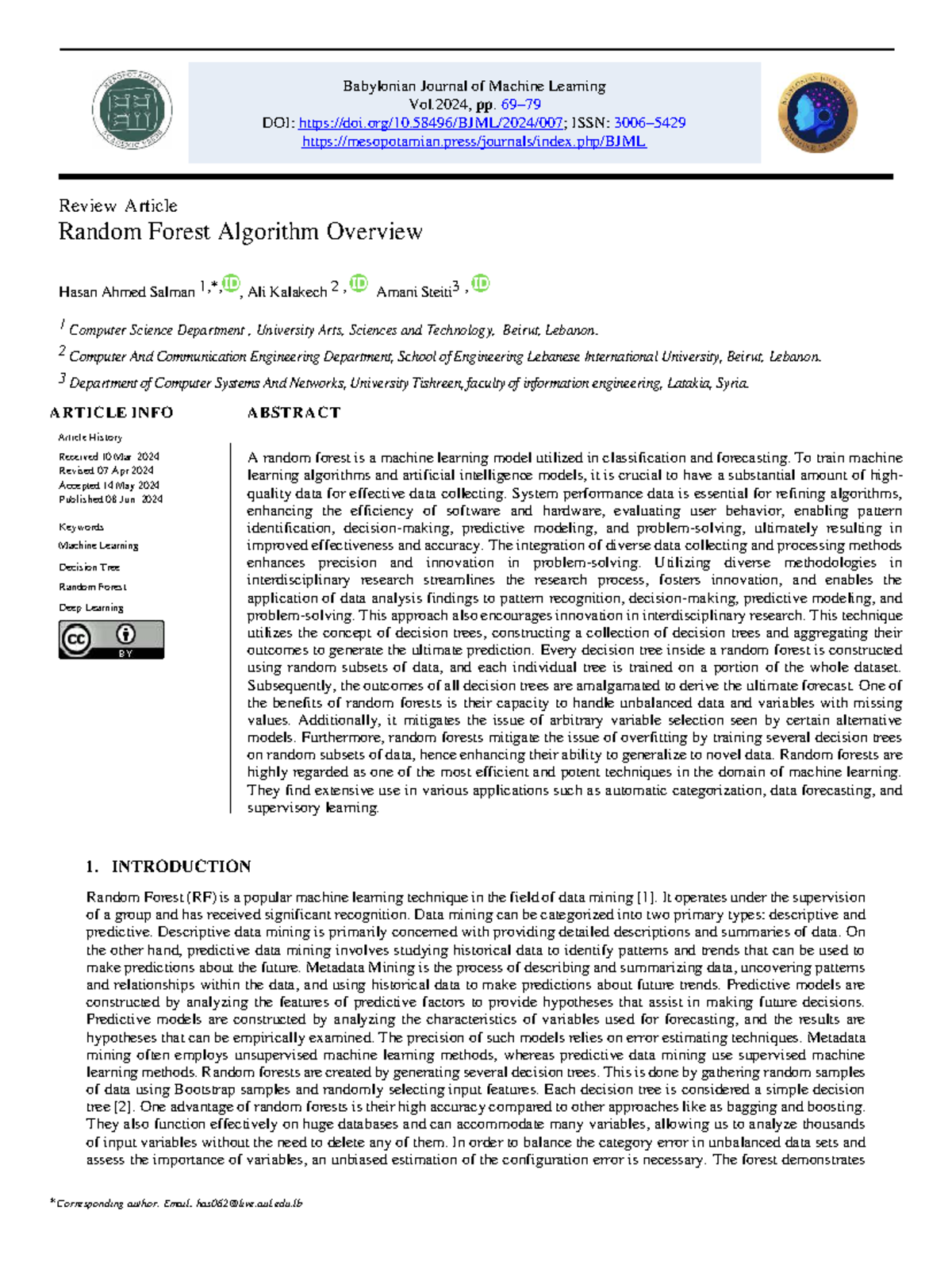 Random Forest Algorithm Overview - Review Article (CS 2024) - Studocu