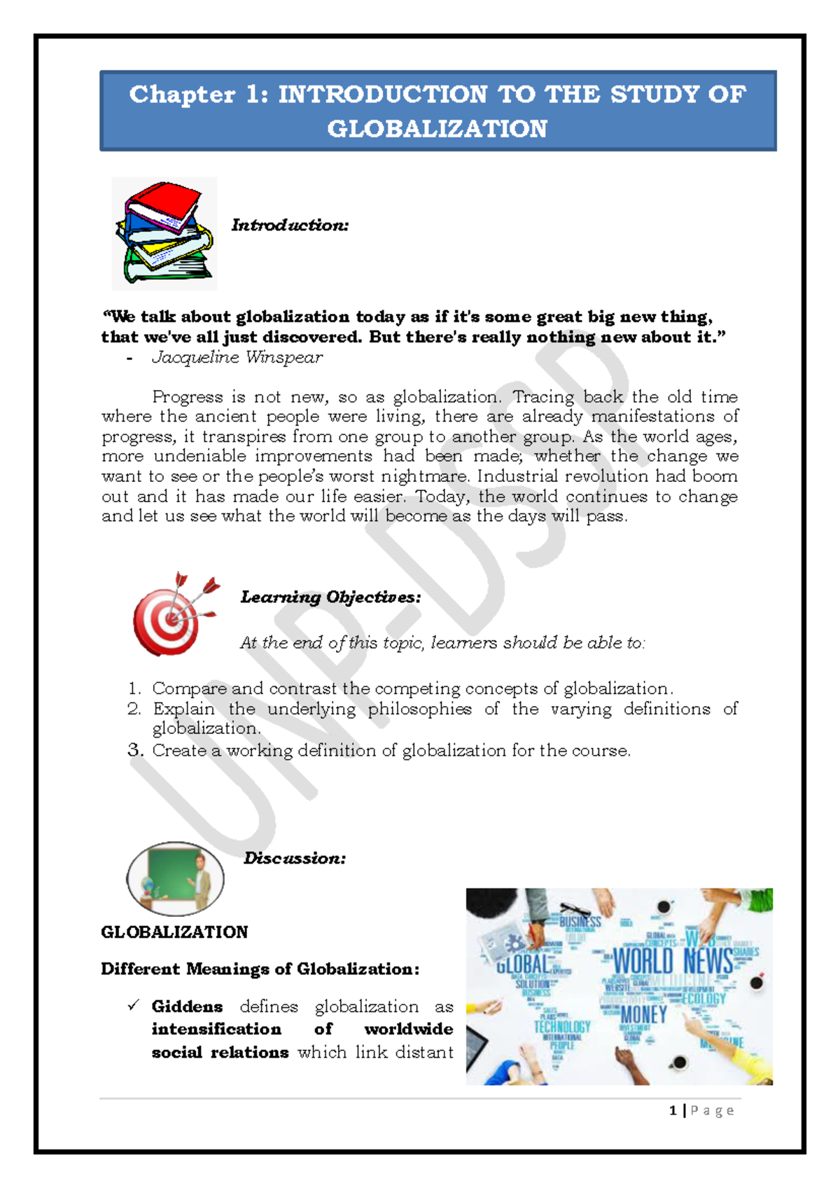 Chapter 1: Introduction to Globalization and Competing Concepts - Studocu