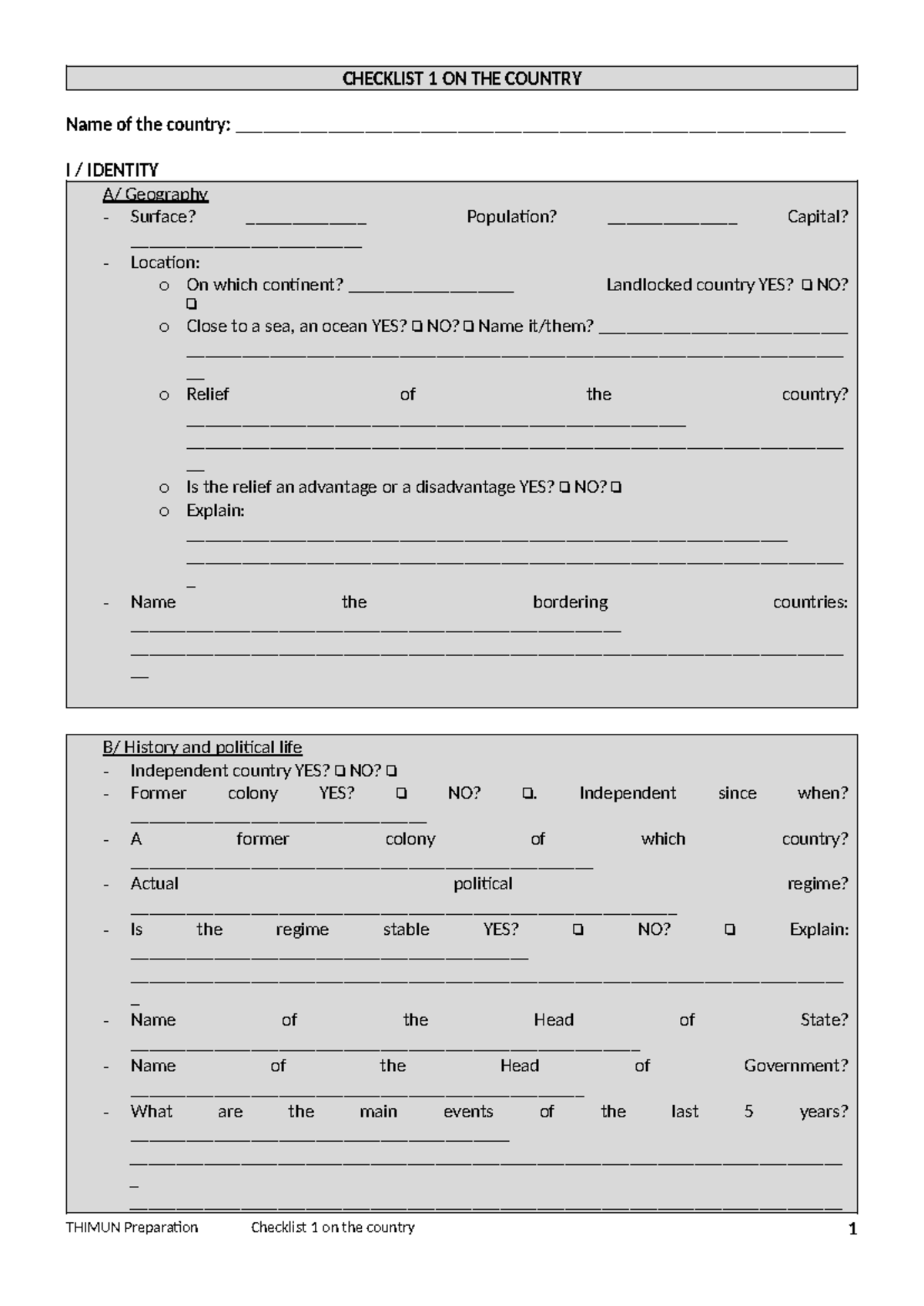 THIMUN Checklist 1: Country Analysis and Preparation Guide - Studocu