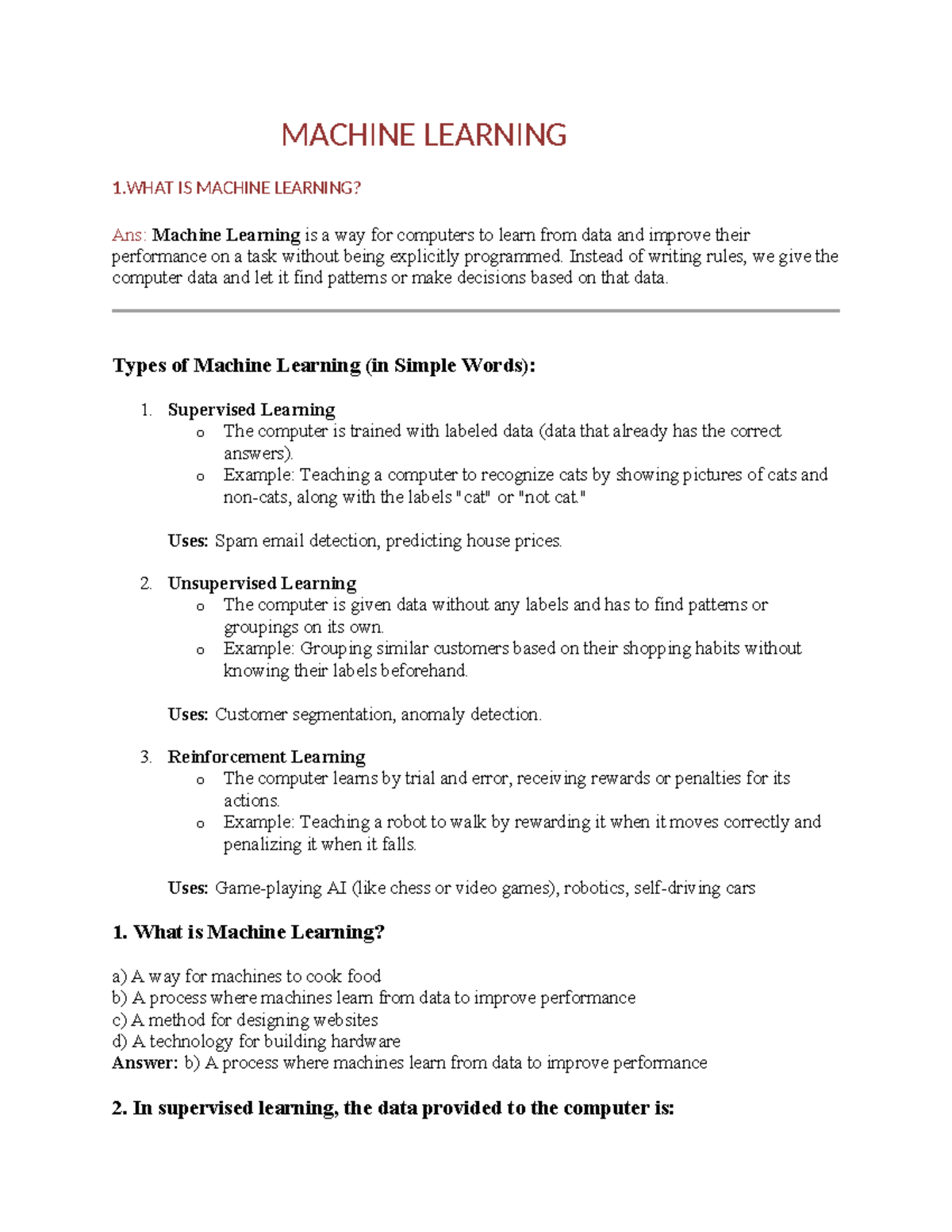 Computer Notes on ML & NLP for 8th Grade Students - Studocu