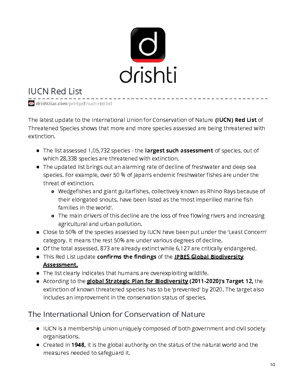 IUCN Red List Update: Threatened Species Assessment 2023 - Studocu
