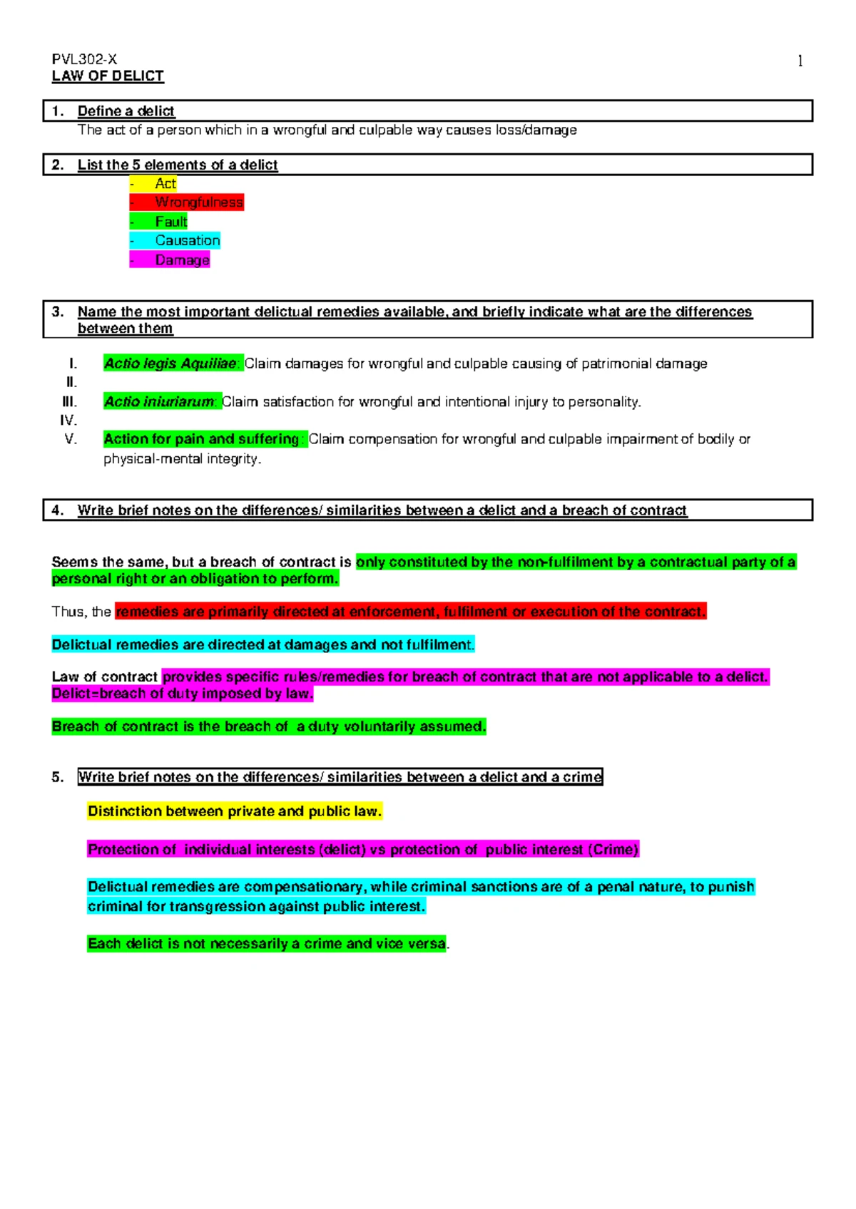Law of Delict Brief Case summaries - Harm 1. Bester v Commercial Union ...